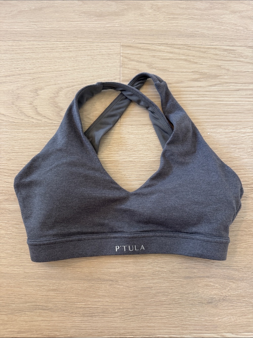 P'tula Charcoal Gray Seamless Crossover Sports Bra. Size small. Worn once
